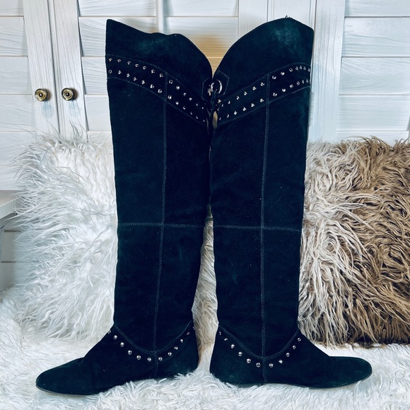 Vintage STEAMPUNK Suede Studded Over Knee Boots - Picture 5 of 16